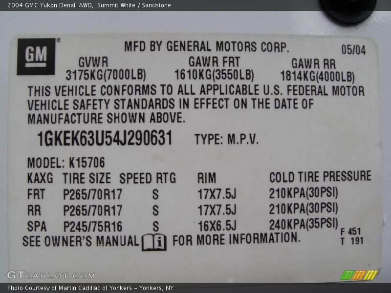 Summit White / Sandstone 2004 GMC Yukon Denali AWD
