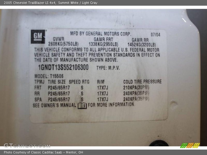 Summit White / Light Gray 2005 Chevrolet TrailBlazer LS 4x4