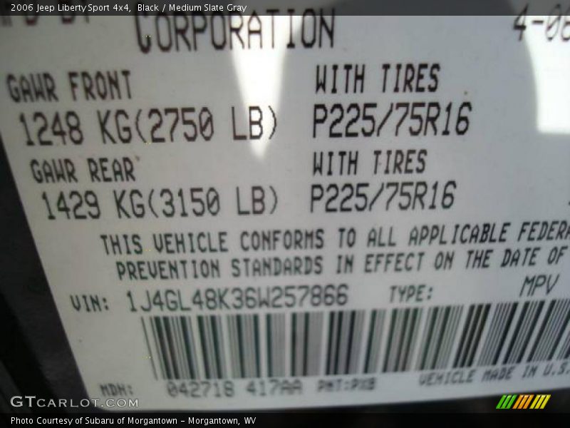 Black / Medium Slate Gray 2006 Jeep Liberty Sport 4x4