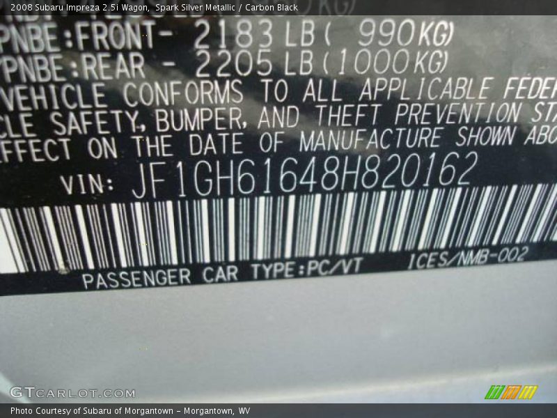 Spark Silver Metallic / Carbon Black 2008 Subaru Impreza 2.5i Wagon