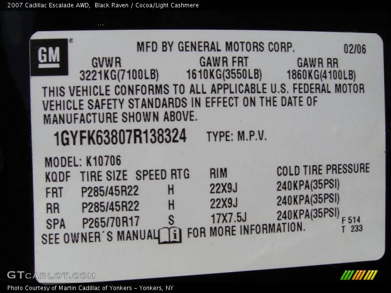 Black Raven / Cocoa/Light Cashmere 2007 Cadillac Escalade AWD