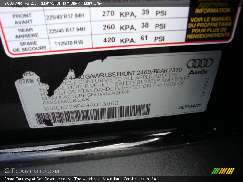 Brilliant Black / Light Grey 2009 Audi A3 2.0T quattro