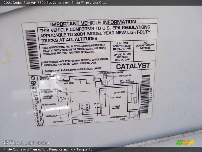 Bright White / Mist Gray 2001 Dodge Ram Van 3500 Bus Conversion