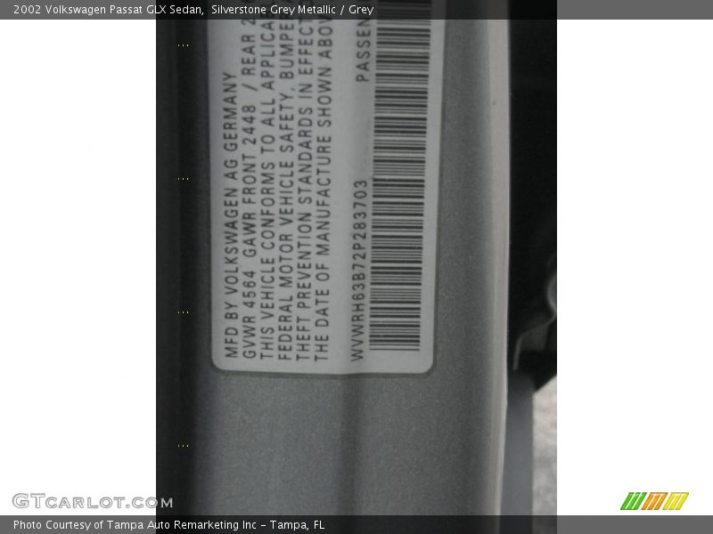 Silverstone Grey Metallic / Grey 2002 Volkswagen Passat GLX Sedan