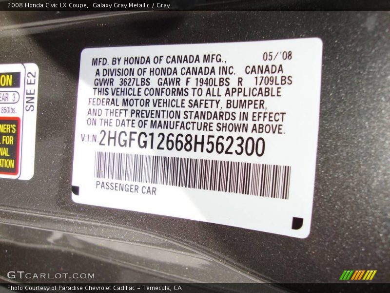 Galaxy Gray Metallic / Gray 2008 Honda Civic LX Coupe
