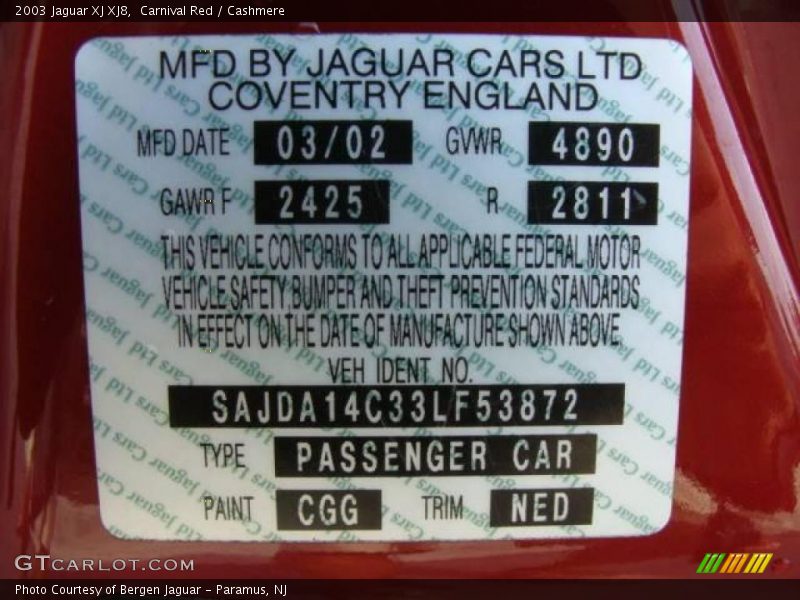 Carnival Red / Cashmere 2003 Jaguar XJ XJ8