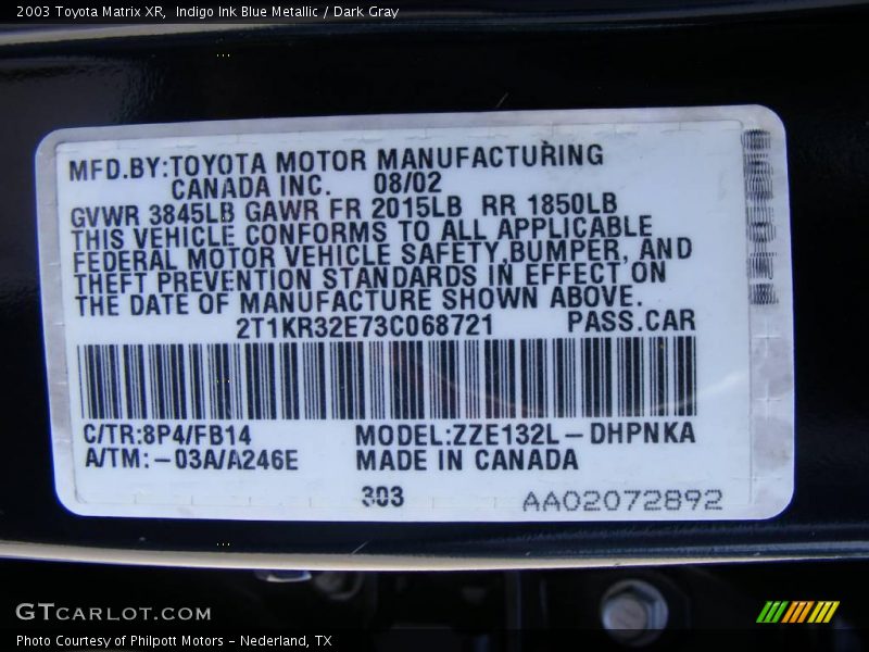 Indigo Ink Blue Metallic / Dark Gray 2003 Toyota Matrix XR