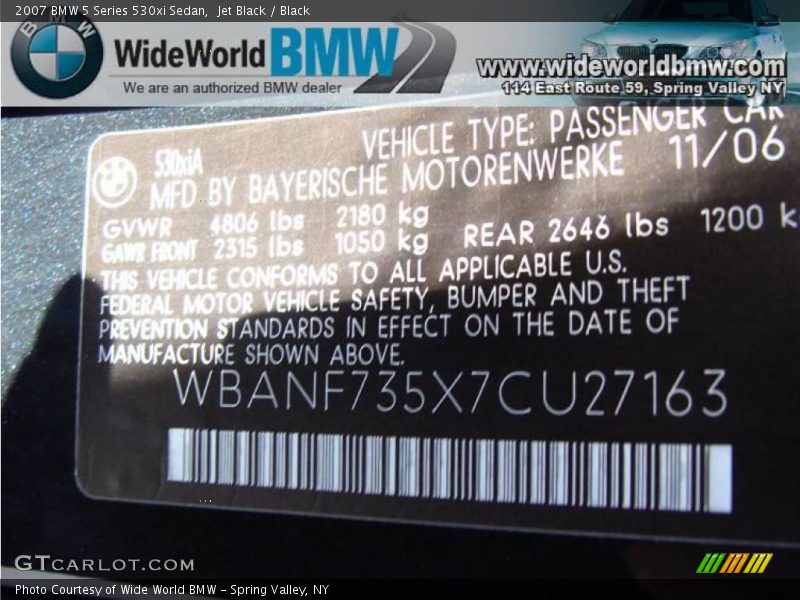 Jet Black / Black 2007 BMW 5 Series 530xi Sedan