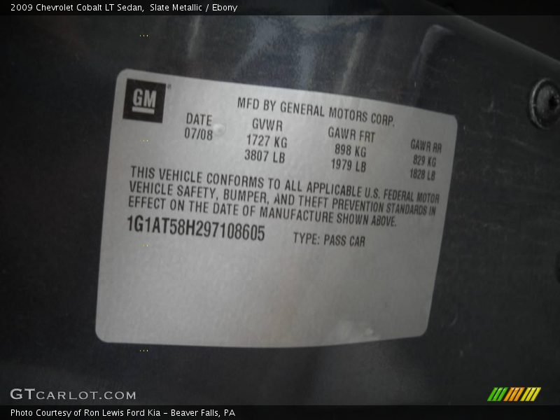 Slate Metallic / Ebony 2009 Chevrolet Cobalt LT Sedan