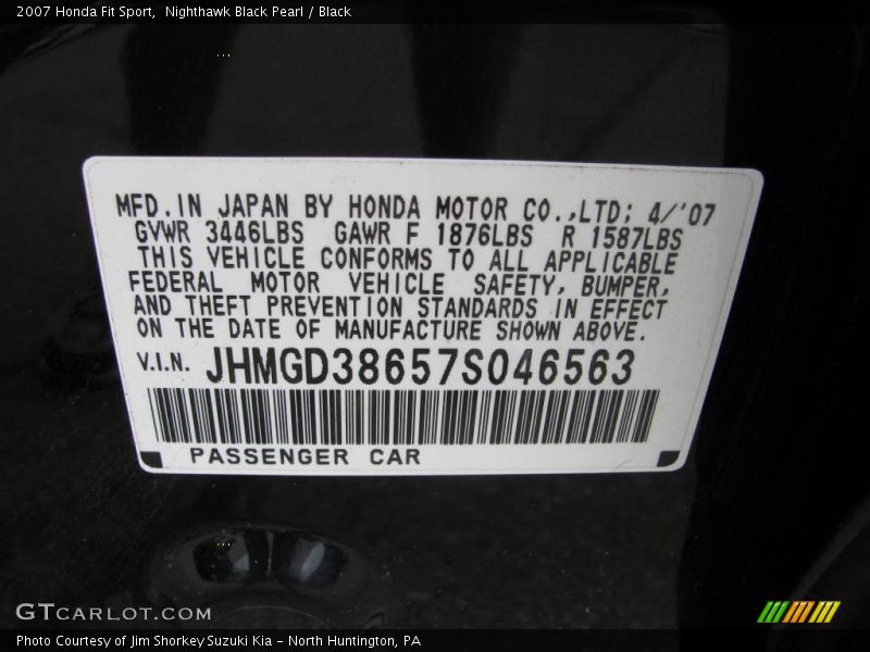 Nighthawk Black Pearl / Black 2007 Honda Fit Sport