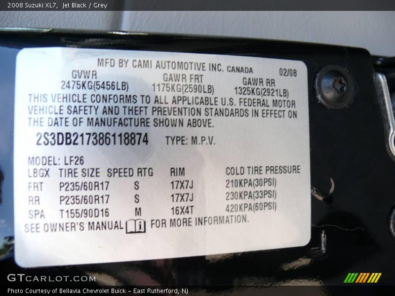 Jet Black / Grey 2008 Suzuki XL7