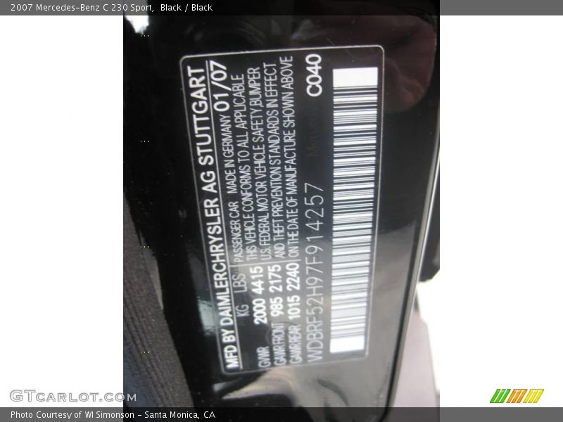 Black / Black 2007 Mercedes-Benz C 230 Sport