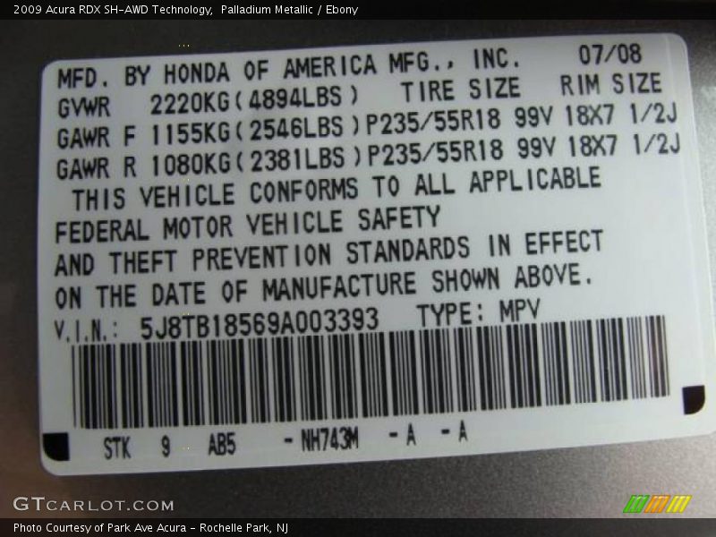 Palladium Metallic / Ebony 2009 Acura RDX SH-AWD Technology