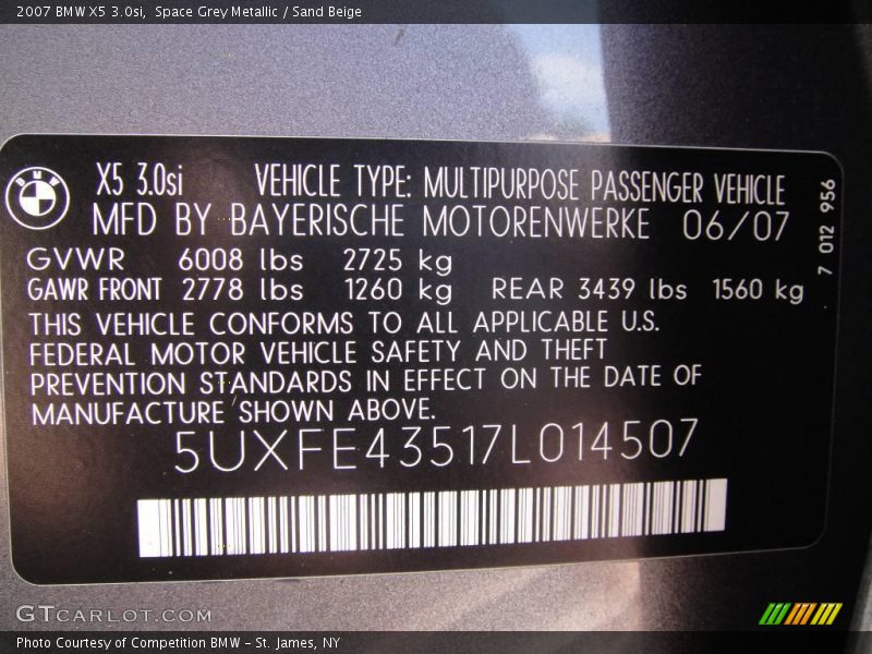 Space Grey Metallic / Sand Beige 2007 BMW X5 3.0si