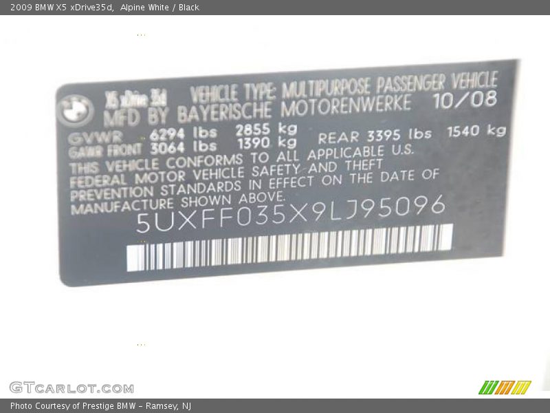 Alpine White / Black 2009 BMW X5 xDrive35d