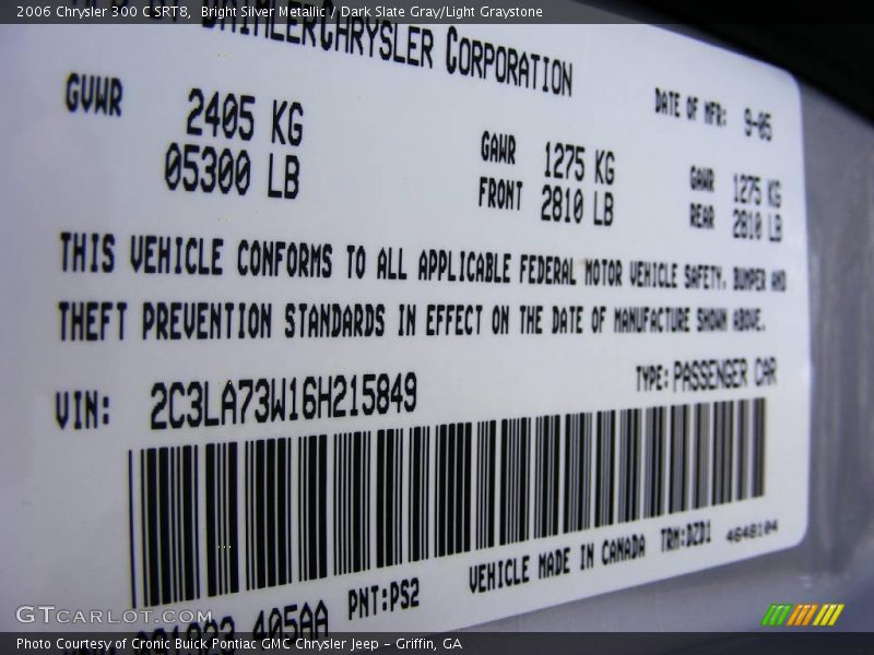 Bright Silver Metallic / Dark Slate Gray/Light Graystone 2006 Chrysler 300 C SRT8