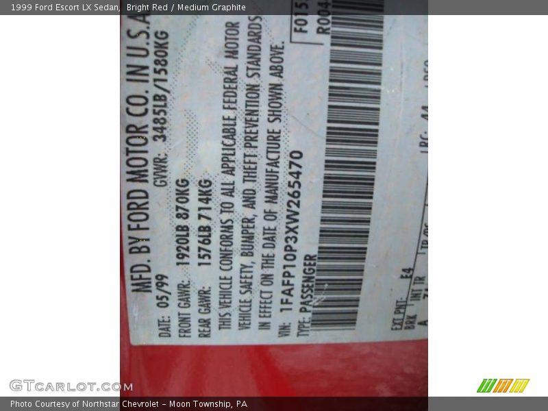 Bright Red / Medium Graphite 1999 Ford Escort LX Sedan