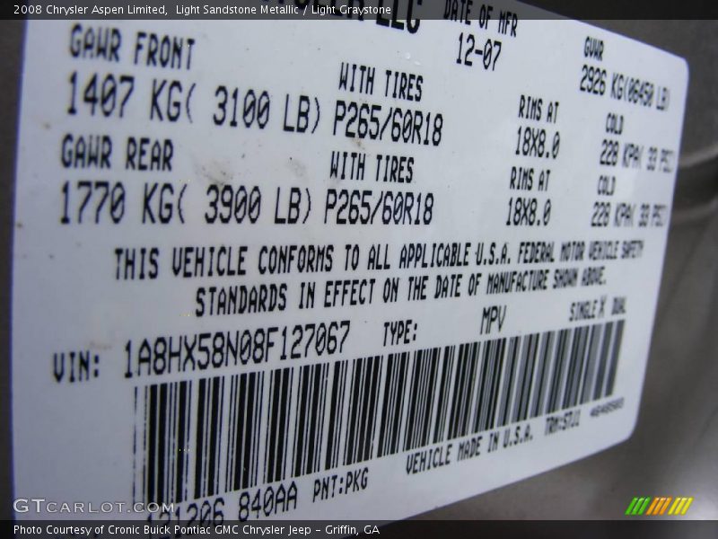 Light Sandstone Metallic / Light Graystone 2008 Chrysler Aspen Limited