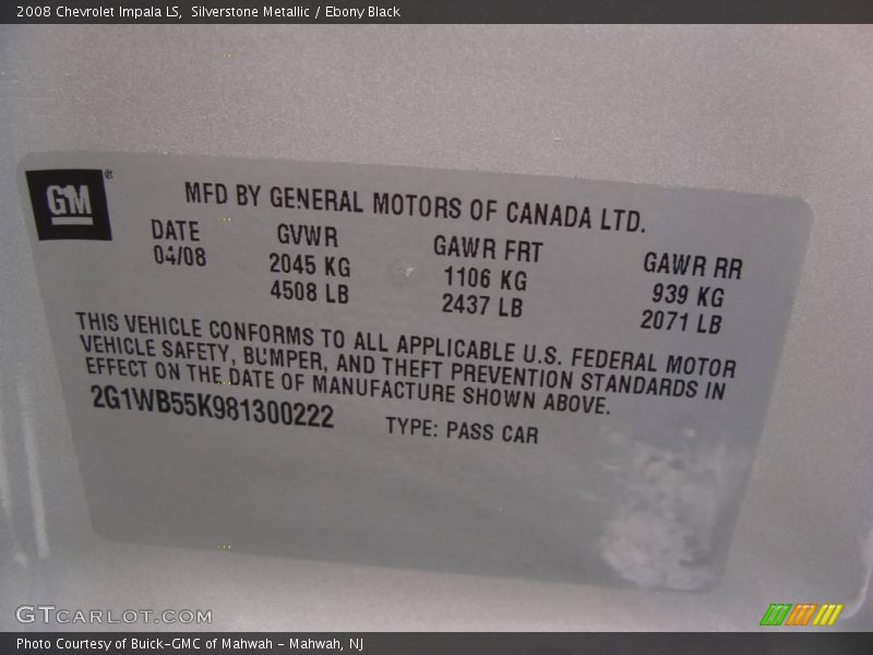 Silverstone Metallic / Ebony Black 2008 Chevrolet Impala LS
