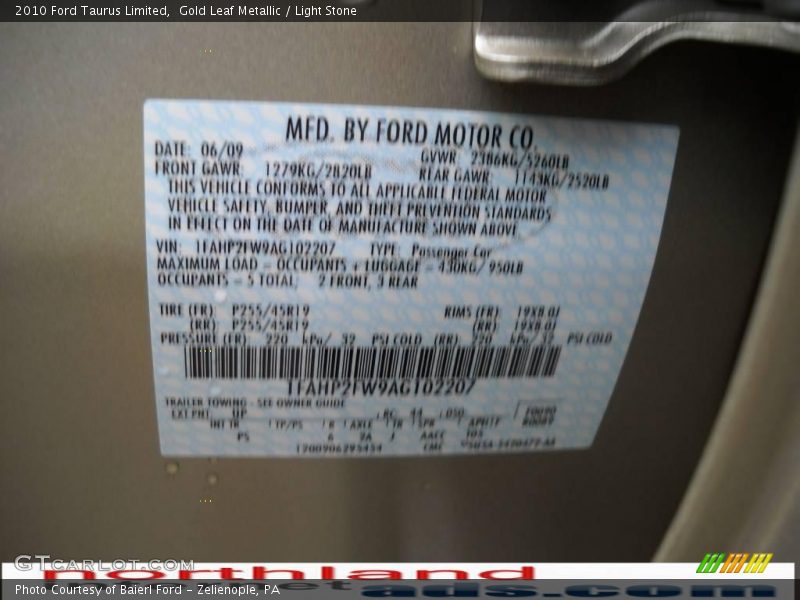 Gold Leaf Metallic / Light Stone 2010 Ford Taurus Limited
