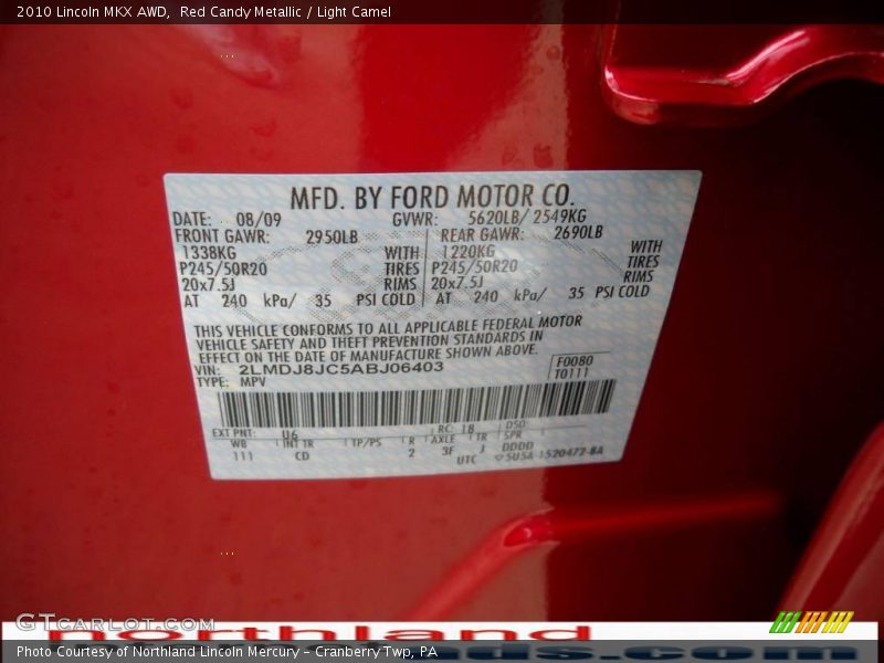 Red Candy Metallic / Light Camel 2010 Lincoln MKX AWD