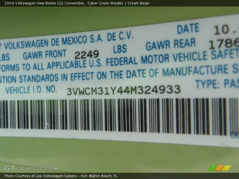 Cyber Green Metallic / Cream Beige 2004 Volkswagen New Beetle GLS Convertible