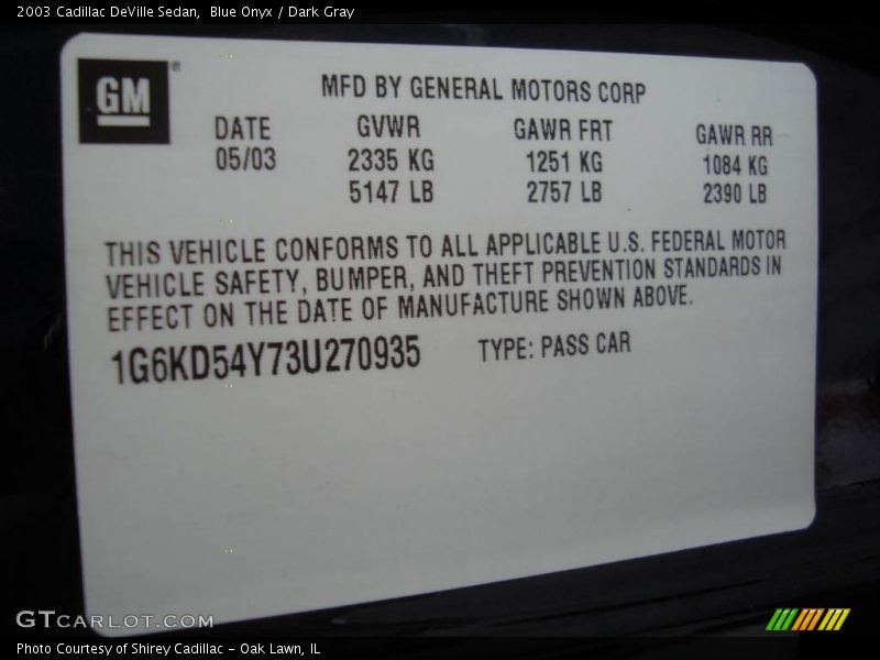 Blue Onyx / Dark Gray 2003 Cadillac DeVille Sedan