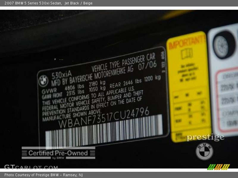 Jet Black / Beige 2007 BMW 5 Series 530xi Sedan