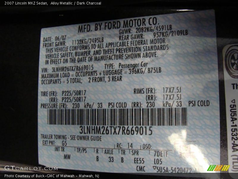 Alloy Metallic / Dark Charcoal 2007 Lincoln MKZ Sedan