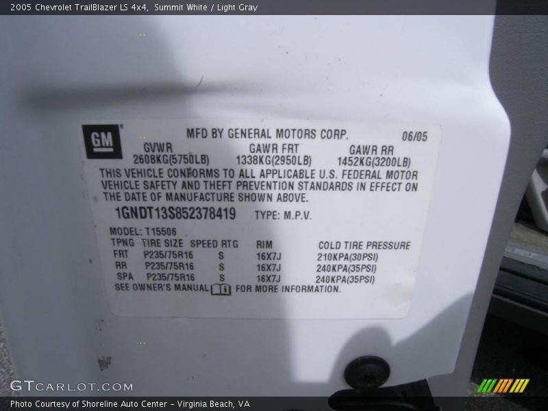 Summit White / Light Gray 2005 Chevrolet TrailBlazer LS 4x4