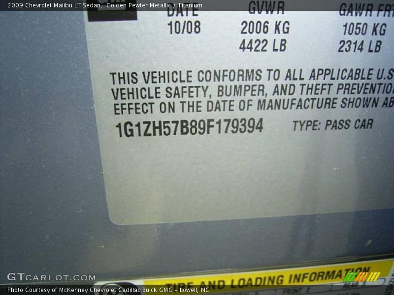 Golden Pewter Metallic / Titanium 2009 Chevrolet Malibu LT Sedan