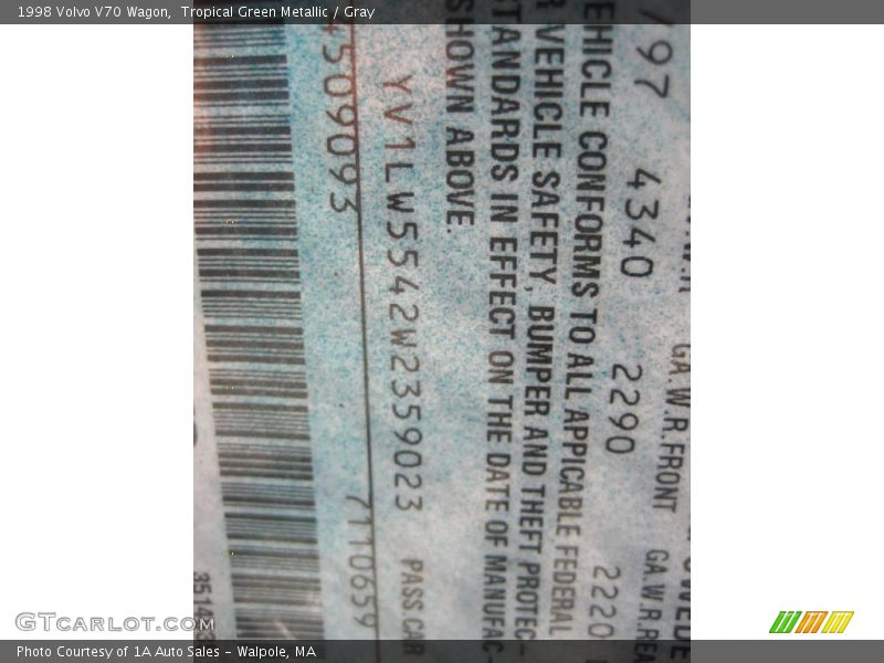 Tropical Green Metallic / Gray 1998 Volvo V70 Wagon