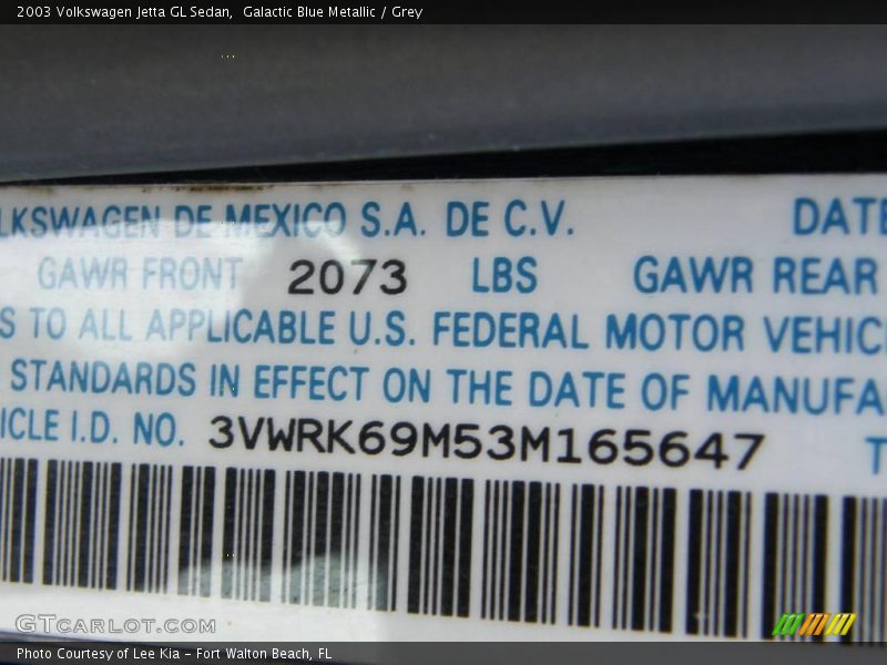 Galactic Blue Metallic / Grey 2003 Volkswagen Jetta GL Sedan