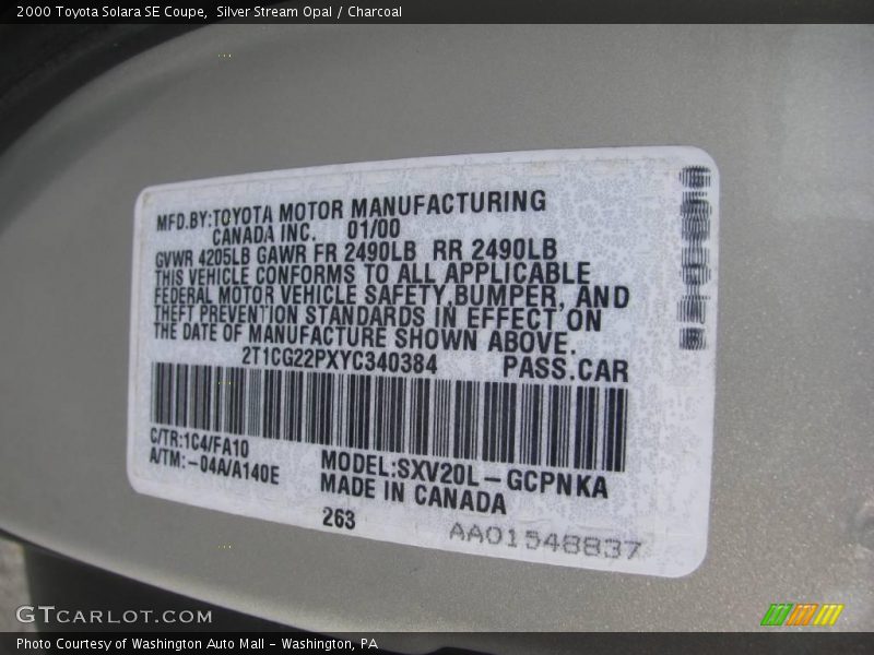 Silver Stream Opal / Charcoal 2000 Toyota Solara SE Coupe