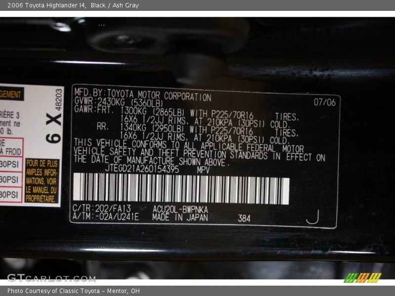 Black / Ash Gray 2006 Toyota Highlander I4