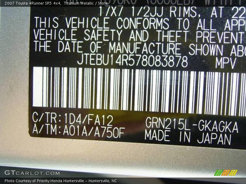 Titanium Metallic / Stone 2007 Toyota 4Runner SR5 4x4