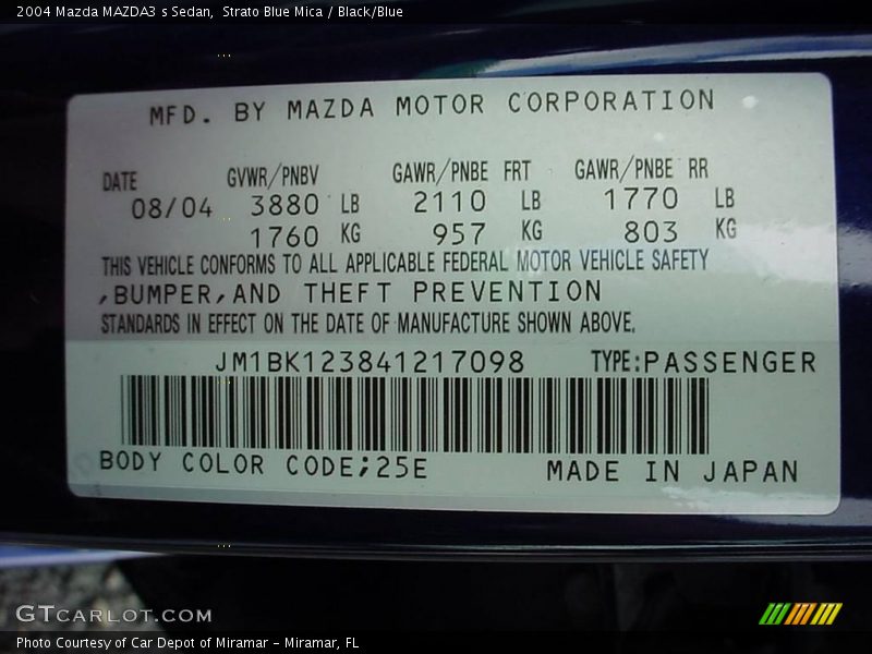 Strato Blue Mica / Black/Blue 2004 Mazda MAZDA3 s Sedan