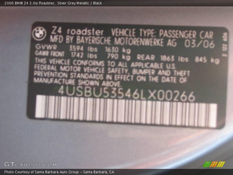 Silver Grey Metallic / Black 2006 BMW Z4 3.0si Roadster