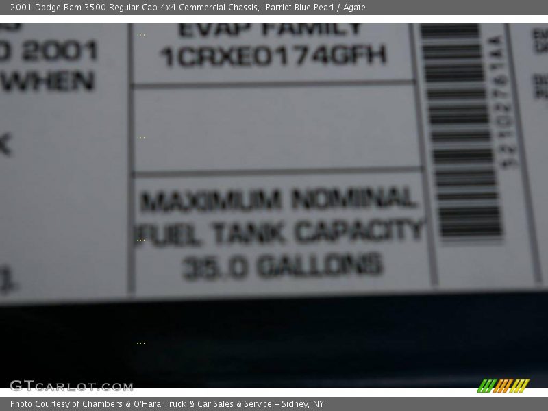 Parriot Blue Pearl / Agate 2001 Dodge Ram 3500 Regular Cab 4x4 Commercial Chassis