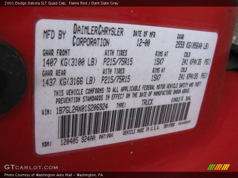 Flame Red / Dark Slate Gray 2001 Dodge Dakota SLT Quad Cab