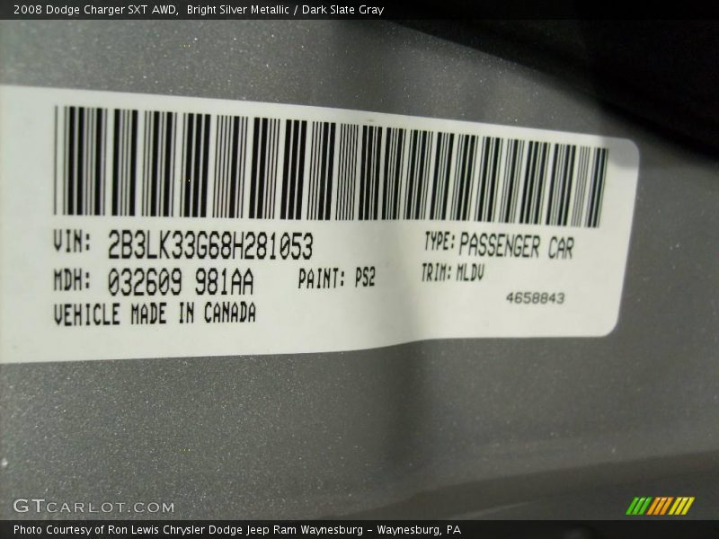 Bright Silver Metallic / Dark Slate Gray 2008 Dodge Charger SXT AWD