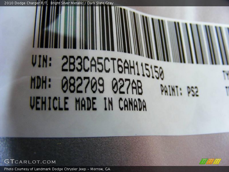 Bright Silver Metallic / Dark Slate Gray 2010 Dodge Charger R/T