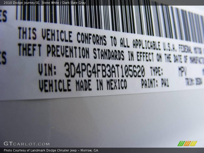 Stone White / Dark Slate Gray 2010 Dodge Journey SE