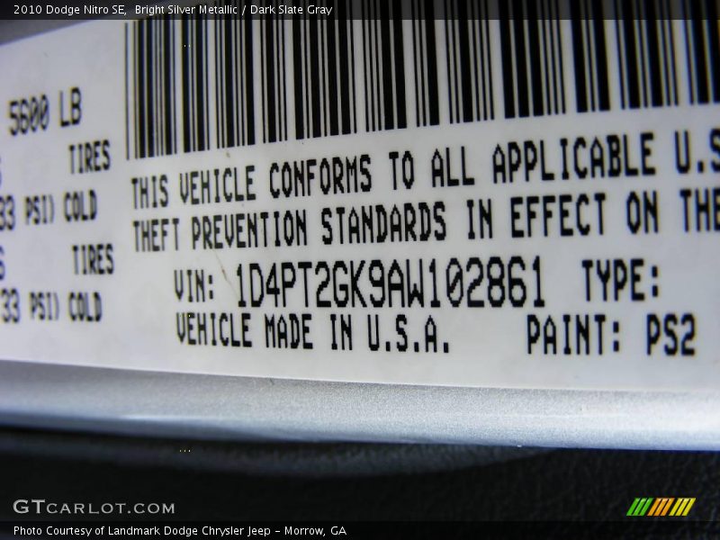 Bright Silver Metallic / Dark Slate Gray 2010 Dodge Nitro SE