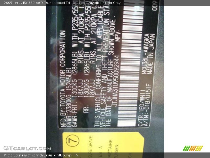 Flint Gray Mica / Light Gray 2005 Lexus RX 330 AWD Thundercloud Edition