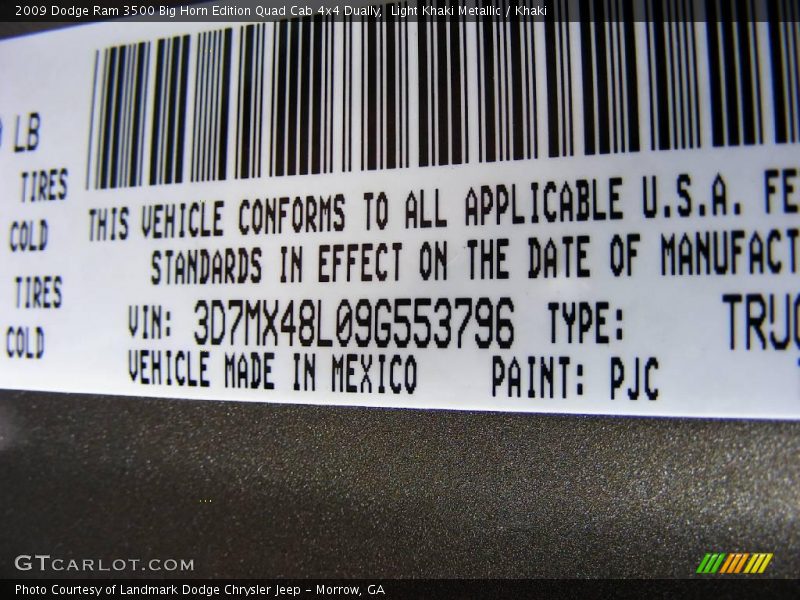 2009 Ram 3500 Big Horn Edition Quad Cab 4x4 Dually Light Khaki Metallic Color Code PJC
