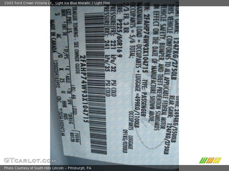 Light Ice Blue Metallic / Light Flint 2003 Ford Crown Victoria LX