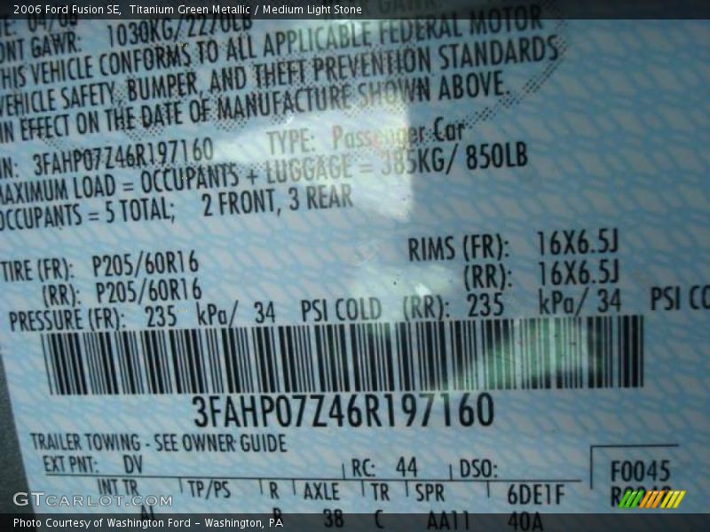 Titanium Green Metallic / Medium Light Stone 2006 Ford Fusion SE