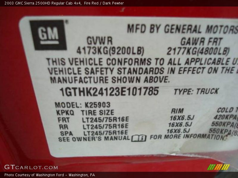 Fire Red / Dark Pewter 2003 GMC Sierra 2500HD Regular Cab 4x4