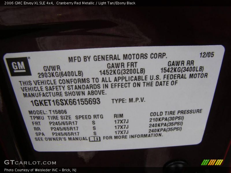 Cranberry Red Metallic / Light Tan/Ebony Black 2006 GMC Envoy XL SLE 4x4